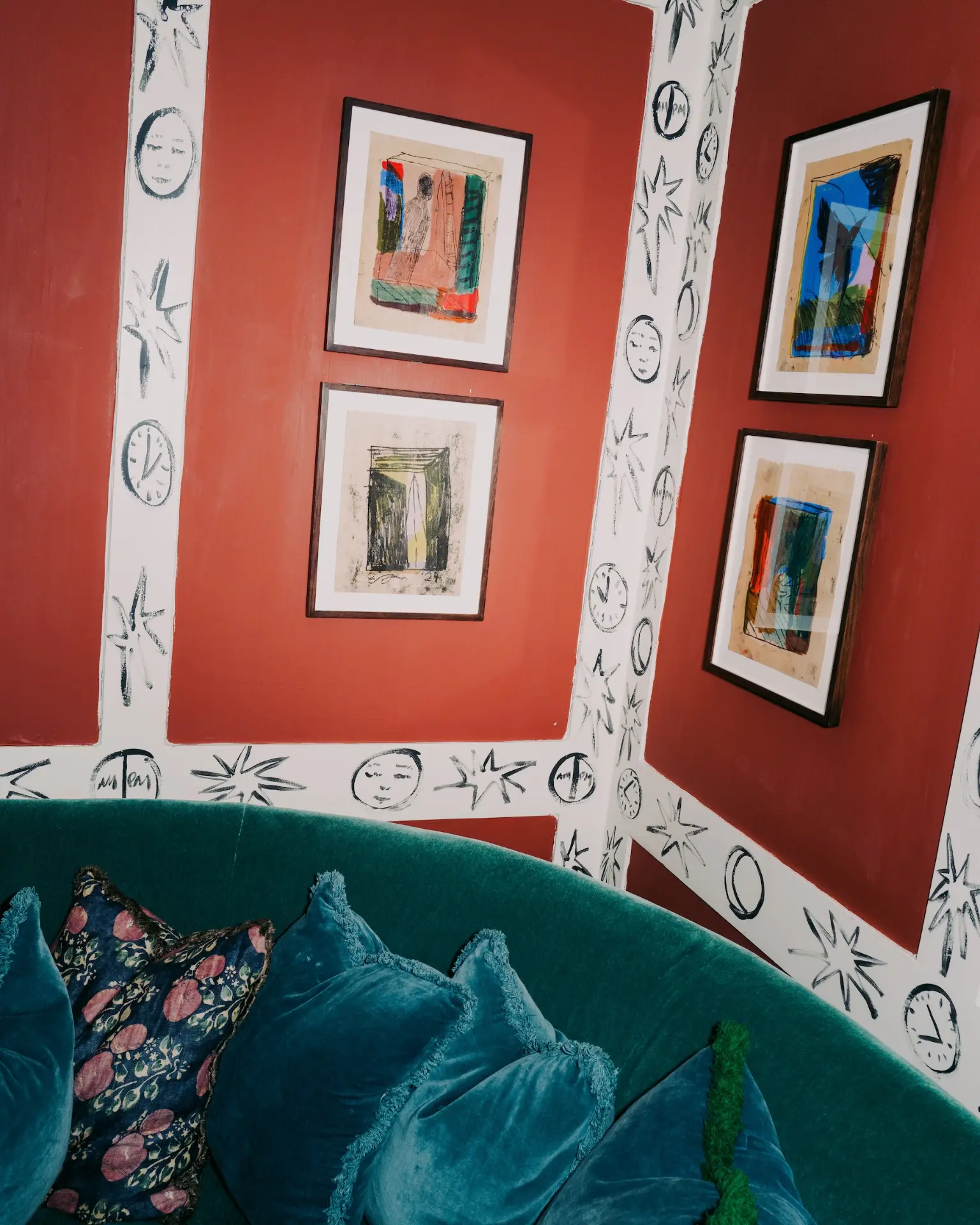 Soho House gallery wall — terracotta and hand-painted stars