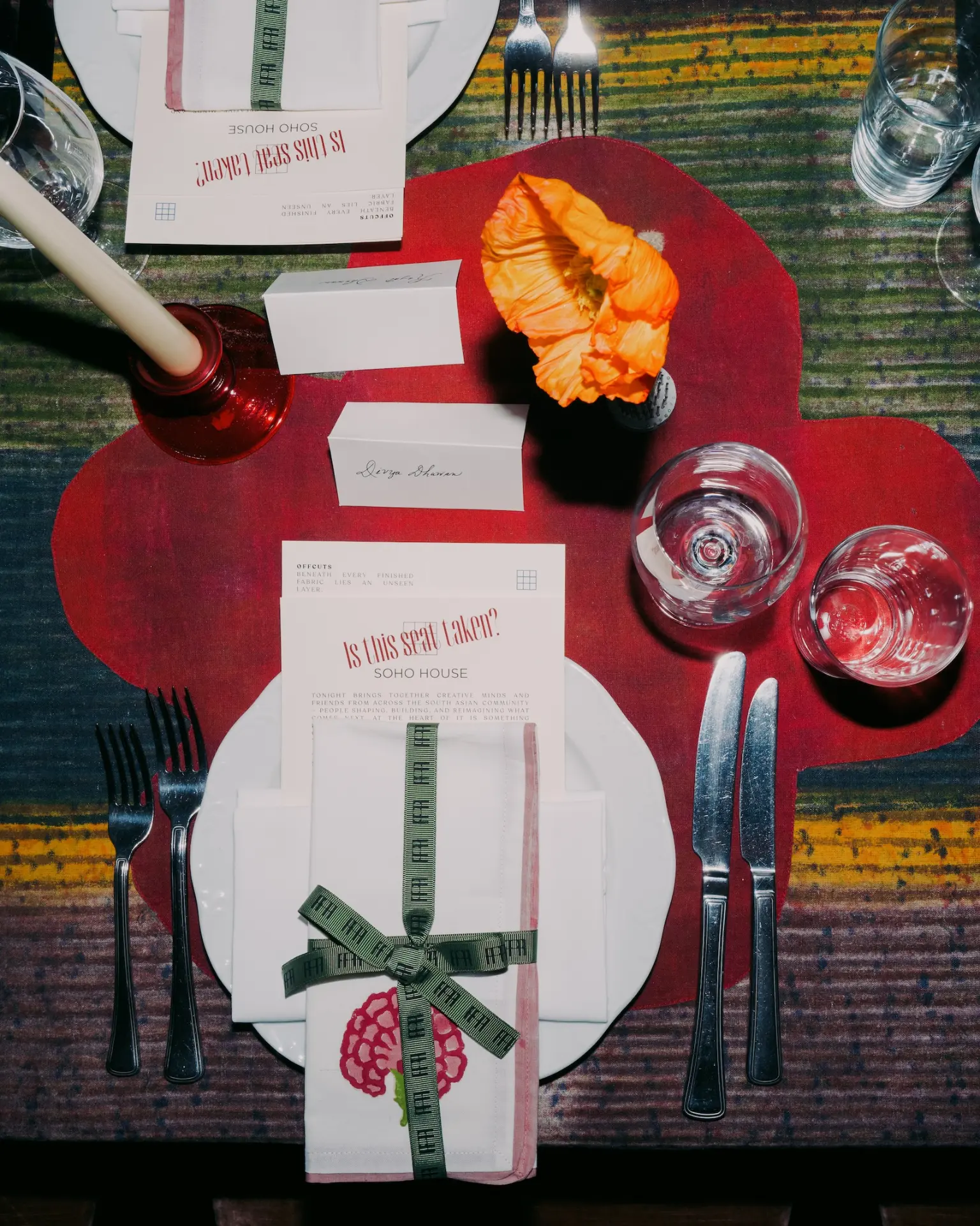 Overhead place setting with Is This Seat Taken? Soho House menu